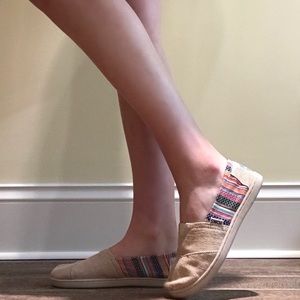 Toms Beige and Rainbow slip ons